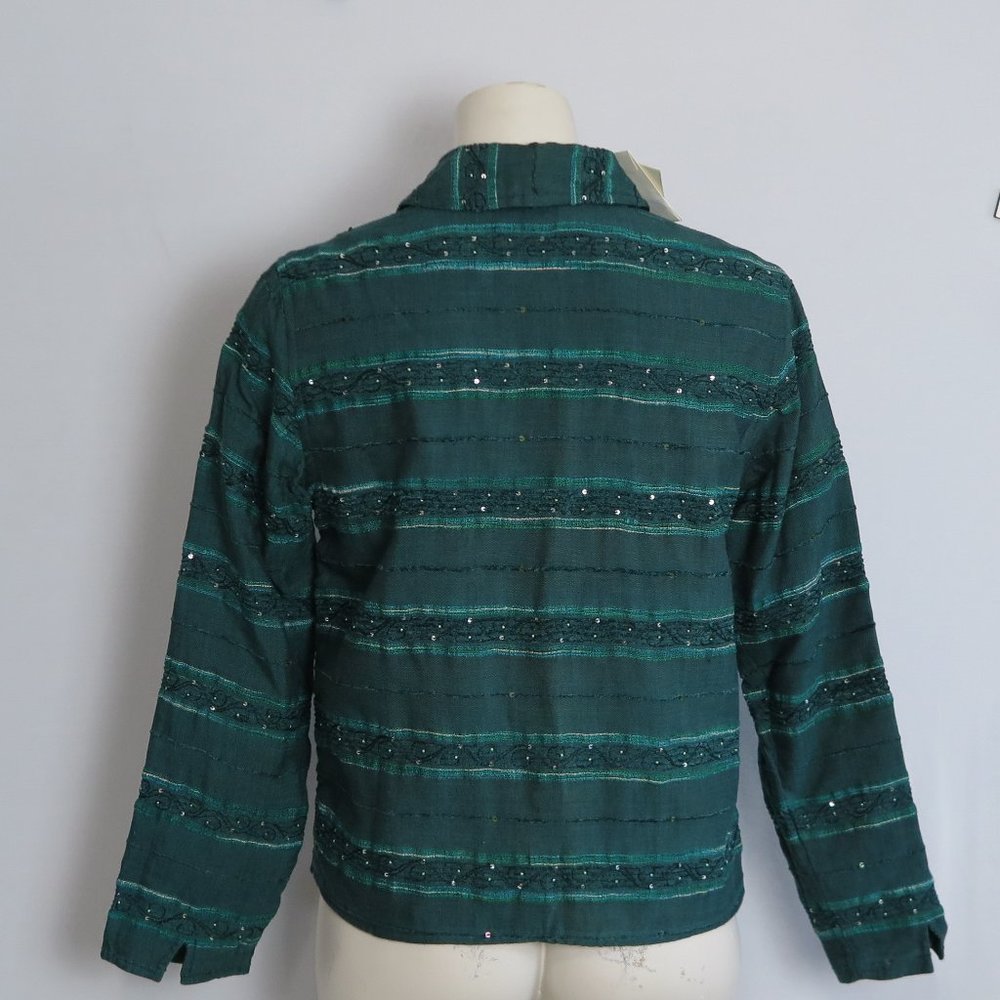 NWT Coldwater Creek Reversible Deep Teal Tonal Stripe Jacket Size PS - Picture 5 of 7